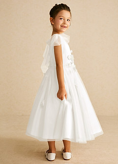Azazie Minia Flower Girl Dresses Ivory A-Line Bow Matte Satin Dress image2