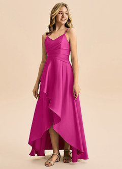 Azazie Eirlys Junior Robe Trapèze en Satin extensible Plissé Fuchsia image5