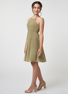 Azazie Ginny Junior A-Linie Plissee Chiffon Kleid Moosgrün image3