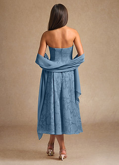 Azazie Lorain Mother of the Bride Dresses Steel Blue A-Line Pleated Floral Burnout Dress image3