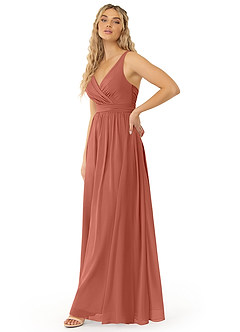 Azazie Kora Bridesmaid Dresses Clay A-Line Pleated Chiffon Dress image2