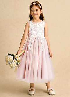 Azazie Sundae Robe Demoiselle D'honneur Fillette Robe Princesse en Dentelle Rose Pâle image3