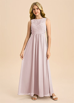 Azazie Skyla Junior Blushing Pink A-Line Pleated Chiffon Dress image3