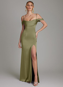 Azazie Nira Bridesmaid Dresses Pistachio Mermaid Corset Stretch Satin Dress image4