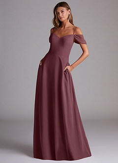 Azazie Marley Jurken voor bruidsmeisjes Converteerbaar Jurk van Chiffon met A-Lijn Off the Shoulder Sangria image1