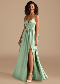 Azazie Alia Abiti da Damigella Abito A-Line in Raso Metallizzato Plissettato Matcha image7