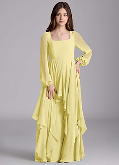 Azazie Clara Junior Lemon Sorbet A-Line Blouson Chiffon Dress image5