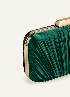 front Matching Color Metallic Satin Pleated Clutch Bag