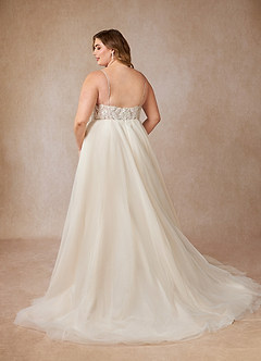 Azazie Tatiana Wedding Dresses Diamond White Nude A-Line V-Neck Sequins Tulle Dress image12