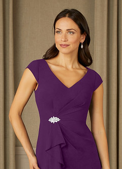 Azazie Nola Mother of the Bride Dresses Grape Sheath V-Neck Pleated Chiffon Dress image4