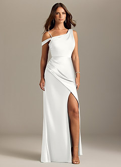 Azazie Madelyn Abiti da Damigella Abito Convertibile Sirena in Raso Elasticizzato Monospalla Bianco image9