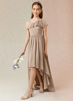 Azazie Mango Junior Taupe A-Line Ruched Chiffon Dress image3