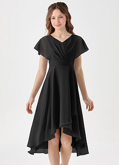 Azazie Graciela Junior Black A-Line Pleated Chiffon Dress image3