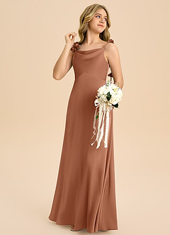 Azazie Gumdrop Junior Bronzer Empire Pleated Stretch Satin Dress image4