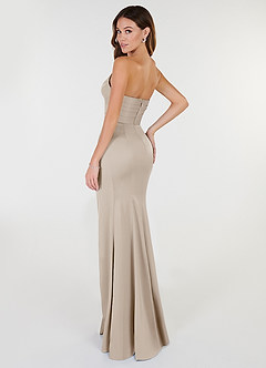 Azazie Yola Robes de demoiselle d'honneur Robe Fourreau Convertible en Satin extensible Plissee mit V-Ausschnitt Givre image5