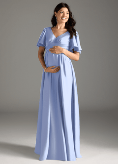 Azazie Verna Maternity Bridesmaid Dresses A-Line Ruched Stretch Satin Floor-Length Dress image3