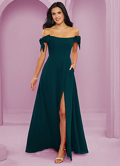 Barbie ♥ Azazie Robes de demoiselle d'honneur Robe Trapèze Convertible en Mousseline de soie Épaule décolletée Vert Pin image1
