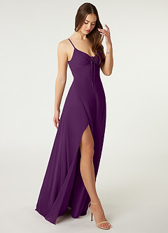 Azazie Minie Bridesmaid Dresses Grape A-Line Bow Chiffon Dress image1