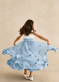 Azazie Vi Flower Girl Dresses Powder Blue A-Line Sleeveless Tulle Dress image3