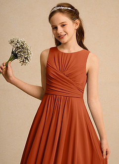 Azazie Ducky Girls Formal Flower Girl Dresses Burnt Orange A-Line Pleated Chiffon Dress image3