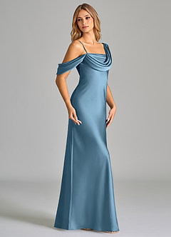 Azazie Celina Brautjungfernkleider Etui Schulterfrei Stretch-Satin Kleid Stahlblau image4