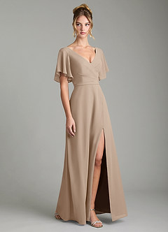 Azazie Ambrosia Bridesmaid Dresses Taupe A-Line Pleated Chiffon Dress image5