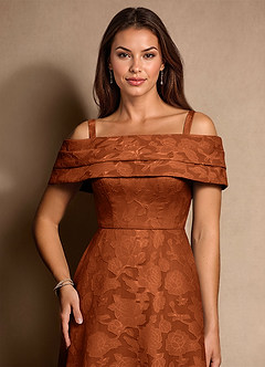 Azazie New Britain Moeder van de bruid jurken A-Lijn Jurk van Bloemen Burn-out Geplooid Verbrande Sinaasappel image6