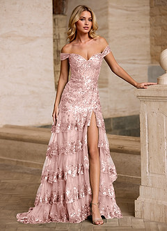 Jenna Pink Ruffled Glitter Mermaid Prom Dress image6