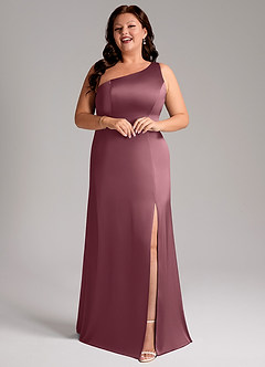 Azazie Phaedra Brautjungfernkleider A-Linie One-Shoulder Stretch-Satin Kleid Wüstenrose image13