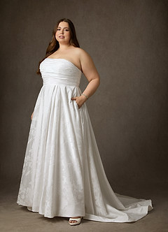 Azazie Daliah Wedding Dresses Diamond White A-Line Strapless Floral Jacquard Dress image13