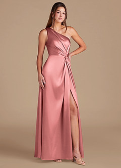 Azazie Brooke Brautjungfernkleider A-Linie One-Shoulder Metallischer Satin Kleid Rosettenrosa image3