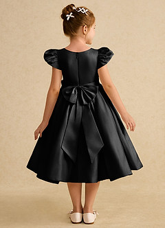 Azazie Pearl Flower Girl Dresses Black Ball-Gown Pleated Matte Satin Dress image2