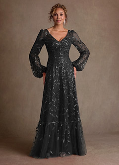 Azazie Mazie Klänningar till brudens mor Klä A-Line i Tyll Spets Svart image2