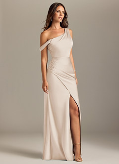 Azazie Madelyn Bridesmaid Dresses White Alabaster Mermaid Off the Shoulder Stretch Satin Convertible Dress image4