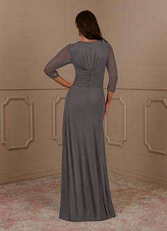 Azazie Annetta Mother of the Bride Dresses Steel Grey A-Line V-Neck Pleated Mesh Dress image4