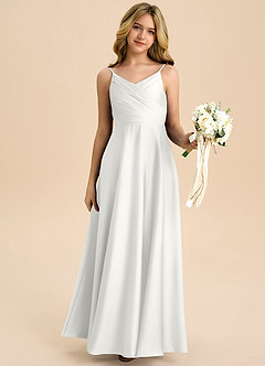 Azazie Bug Junior A-Linie Plissee Stretch-Satin Kleid Weiß image6