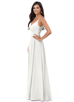 Azazie Lennon Vestidos de damas de honor Vestido de Blanco de Gasa de Corte en A con Encaje image4