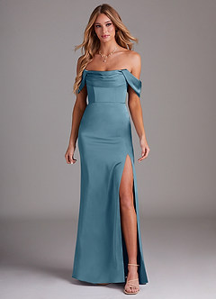 Azazie Saige Bridesmaid Dresses Bermuda Sheath Off the Shoulder Stretch Satin Dress image3