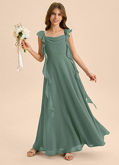 Azazie Carmin Junior Eucalyptus A-Line Ruched Chiffon Dress image4