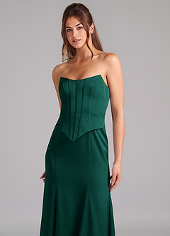 Azazie Ximena Bridesmaid Dresses Emerald Mermaid Corset Stretch Satin Convertible Dress image8