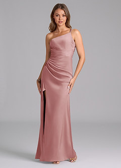 Azazie Eren Bridesmaid Dresses Dusty Rose Mermaid One Shoulder Stretch Satin Dress image5