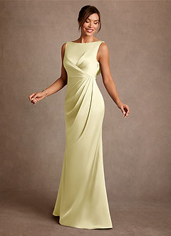 Azazie Baltimore 신부의 어머니 드레스 A라인 주름진 스트레치 새틴 플로어 길이 드레스 image3