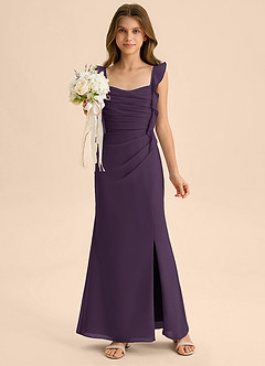 Azazie Jessamine Junior Plum Mermaid Sweetheart Neckline Chiffon Dress image1