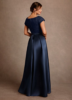 Azazie Albany Mother of the Bride Dresses Dark Navy A-Line Pleated Lace Dress image3
