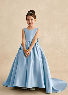 Azazie Mimia Flower Girl Dresses Powder Blue A-Line Bow Matte Satin Dress image3