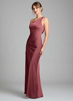 Azazie Madelyn Bridesmaid Dresses Merlot Mermaid One Shoulder Stretch Satin Convertible Dress image6