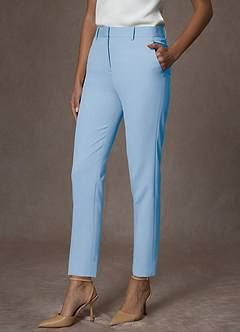 Whitney Sky Blue Structured Stretch Full Length Dress Pants