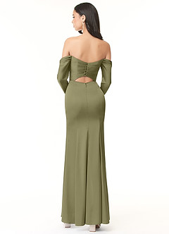 Azazie Hallie Bridesmaid Dresses Pistachio Sheath Off-The-Shoulder Long Sleeve Stretch Satin Convertible Dress image3