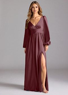 Azazie Norah Bridesmaid Dresses Sangria A-Line Stretch Satin Dress image1