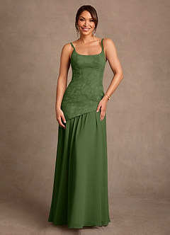 Azazie Flossie Mother of the Bride Dresses Olive A-Line Pleated Chiffon Dress image4
